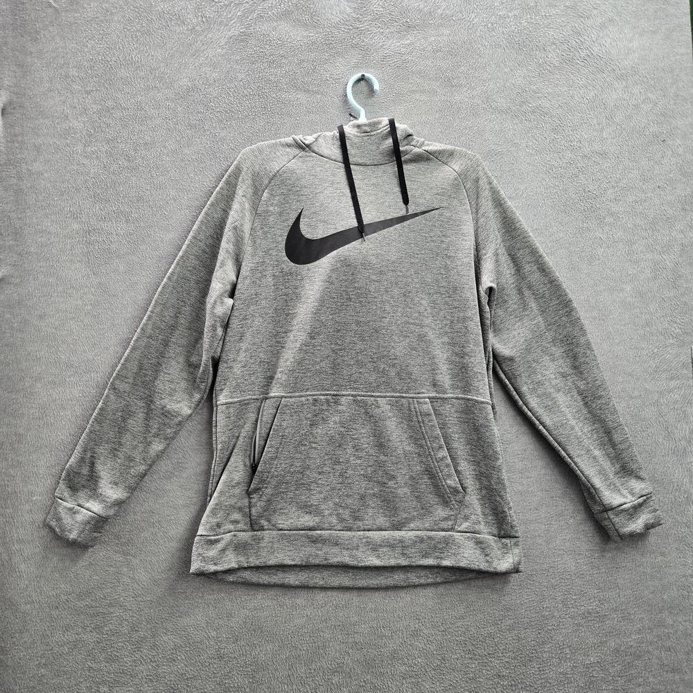 Nike Men Hoodie M Gray Therma Training Fleece Big Swoosh Dri-Fit Logo